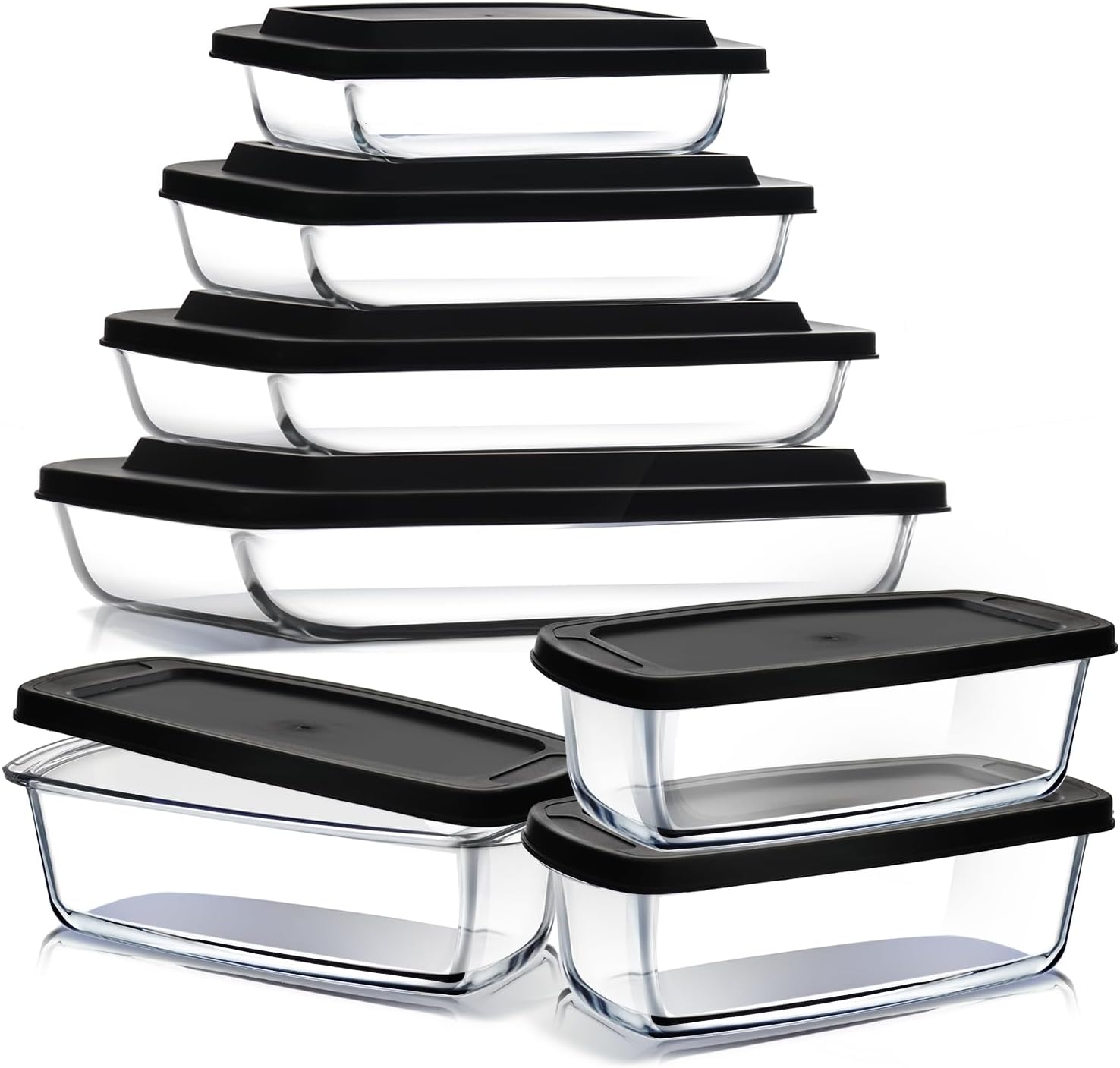 EATEX 7-Pack Glass Food Storage Containers with Lids, Baking Pans Set, Glass Baking Dishes for Oven 3 Bread Pans for Bread Baking & 4 Casserole Dish Lasagna Pans, Oven Microwave Freezer Safe Black EATEX 7-Pack Glass Food Storage Containers with Lids, Baking Pans Set, Glass Baking Dishes for Oven | 3 Bread Pans for Bread Baking & 4 Casserole Dish Lasagna Pans, Oven Microwave Freezer Safe Black