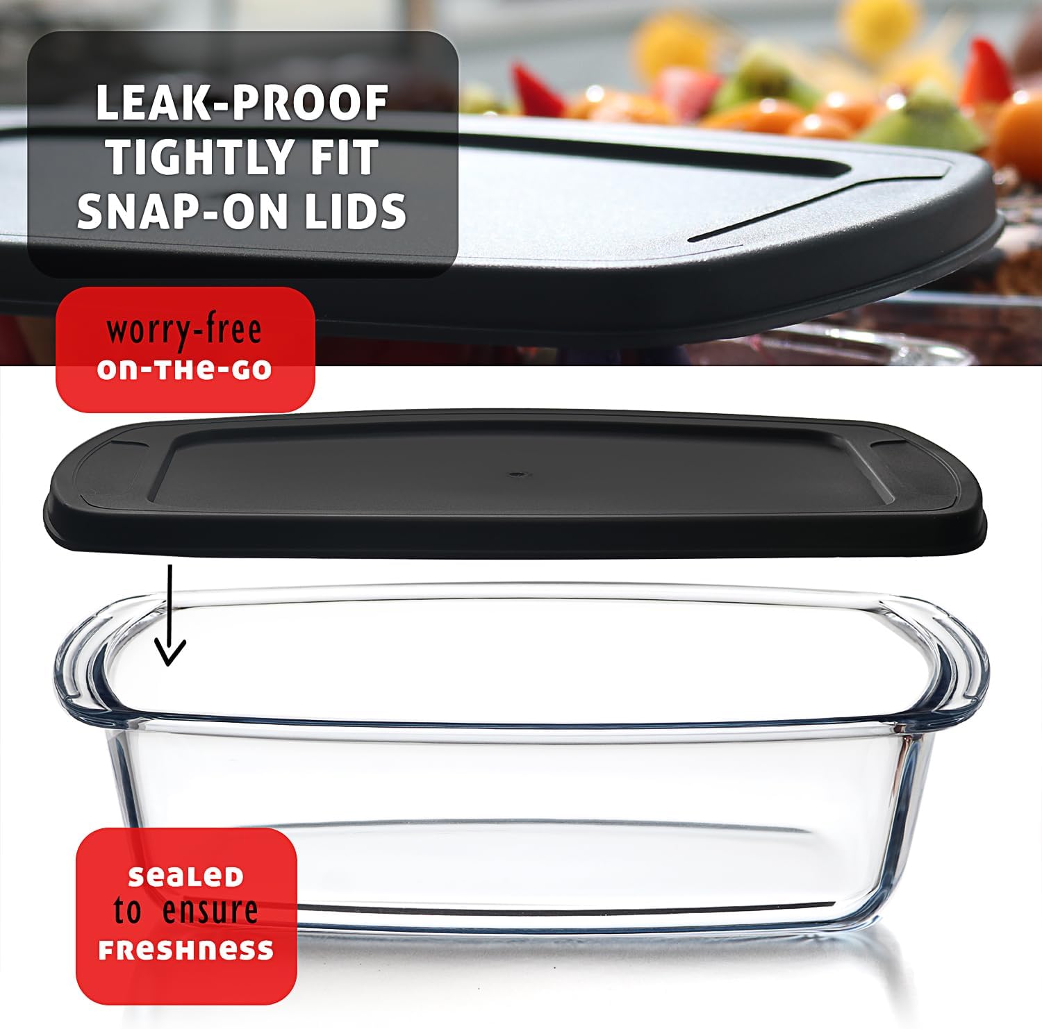 EATEX 7-Pack Glass Food Storage Containers with Lids, Baking Pans Set, Glass Baking Dishes for Oven 3 Bread Pans for Bread Baking & 4 Casserole Dish Lasagna Pans, Oven Microwave Freezer Safe Black0