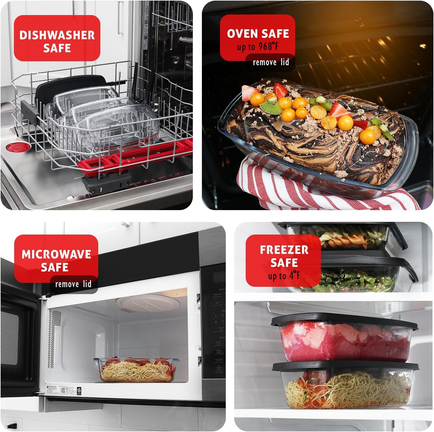 EATEX 7-Pack Glass Food Storage Containers with Lids, Baking Pans Set, Glass Baking Dishes for Oven 3 Bread Pans for Bread Baking & 4 Casserole Dish Lasagna Pans, Oven Microwave Freezer Safe Black3