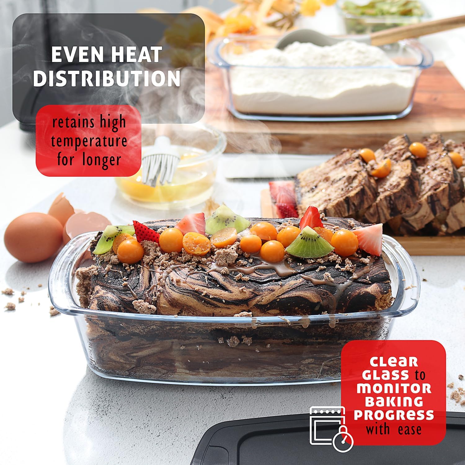 EATEX 7-Pack Glass Food Storage Containers with Lids, Baking Pans Set, Glass Baking Dishes for Oven 3 Bread Pans for Bread Baking & 4 Casserole Dish Lasagna Pans, Oven Microwave Freezer Safe Black5
