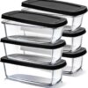 EATEX Glass Bread Pans for Homemade Bread Baking, 1.9 Quart Deep Rectangular Glass Food Storage Containers with Lids BPA Free Microwave Oven & Freezer Safe - 6 Bread Loaf Pans 6 Airtight Lids Black