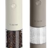 Electric Salt and Pepper Grinder Set, USB Rechargeable, Automatic Salt and Pepper Mill Grinder with Adjustable Coarseness, Electric Salt Shakers, LED Light, Refillable (2 Packs, Greige&Buttercream)