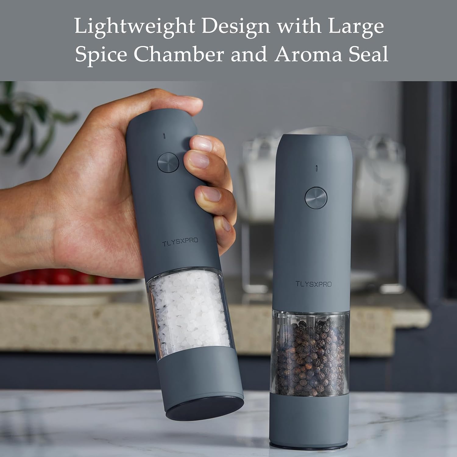 Electric Salt and Pepper Grinder Set, USB Rechargeable, Automatic Salt and Pepper Mill Grinder with Adjustable Coarseness, Electric Salt Shakers, LED Light, Refillable (2 Packs, Greige&Buttercream)5