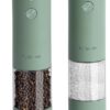 Electric Salt and Pepper Grinder Set, USB Rechargeable, Automatic Salt and Pepper Mill Grinder with Adjustable Coarseness, Electric Salt Shakers, LED Light, Refillable (2 Packs, Sage)