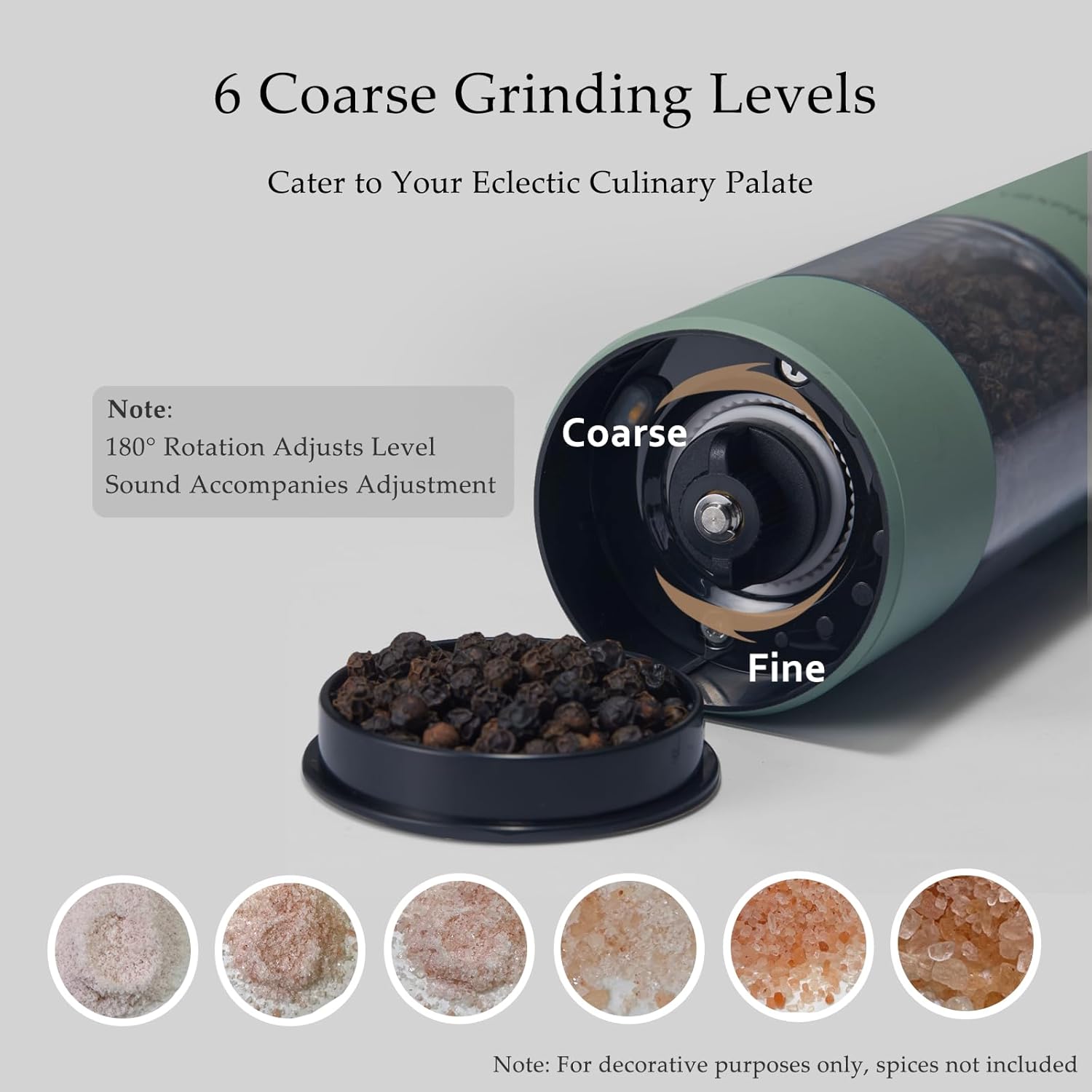 Electric Salt and Pepper Grinder Set, USB Rechargeable, Automatic Salt and Pepper Mill Grinder with Adjustable Coarseness, Electric Salt Shakers, LED Light, Refillable (2 Packs, Sage)7