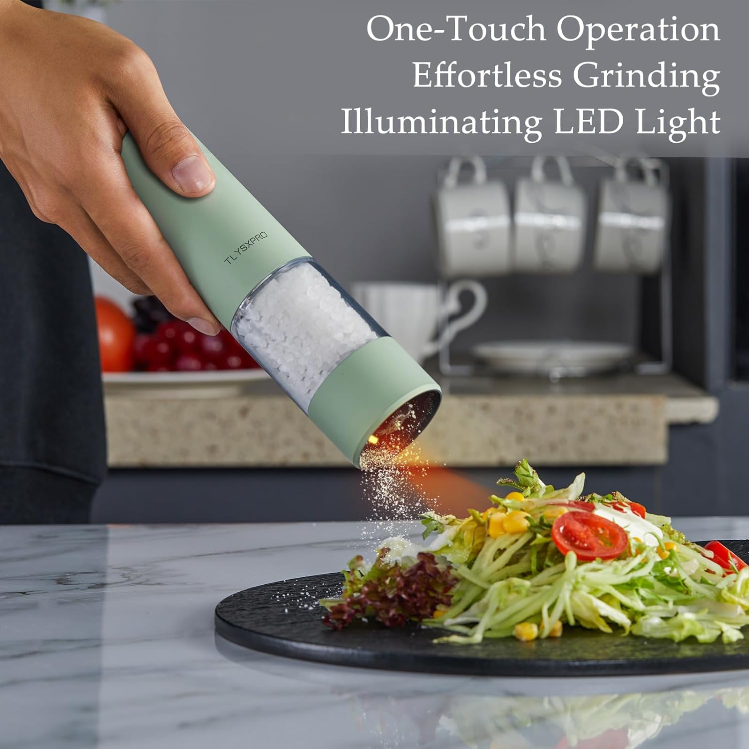 Electric Salt and Pepper Grinder Set, USB Rechargeable, Automatic Salt and Pepper Mill Grinder with Adjustable Coarseness, Electric Salt Shakers, LED Light, Refillable (2 Packs, White)1