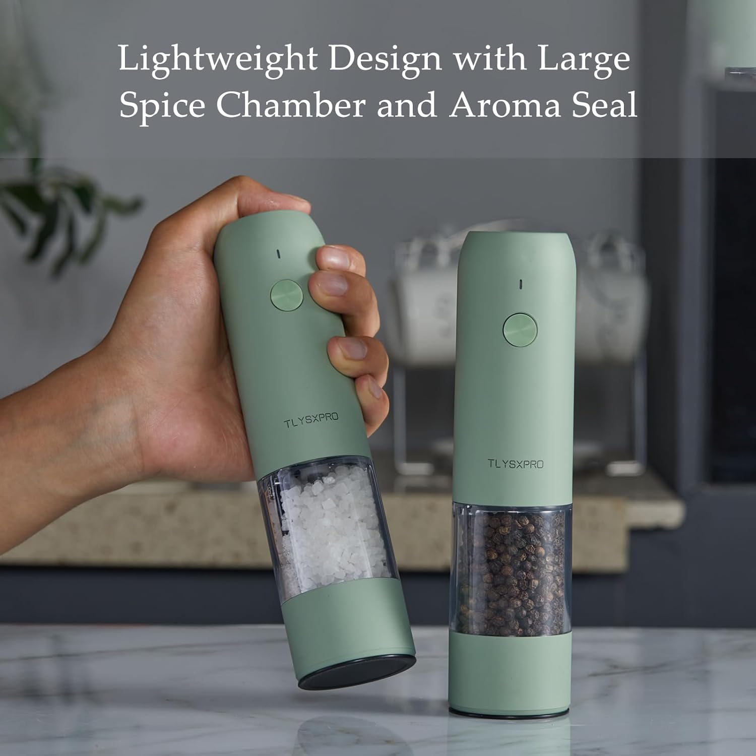 Electric Salt and Pepper Grinder Set, USB Rechargeable, Automatic Salt and Pepper Mill Grinder with Adjustable Coarseness, Electric Salt Shakers, LED Light, Refillable (2 Packs, White)9