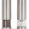 Electric Salt and Pepper Grinder Set (pack of 2) - Stainless Steel Battery Operated Salt & Pepper Mills with Light - Complimentary Mill Rest- One Handed Operation Adjustable Ceramic Grinders