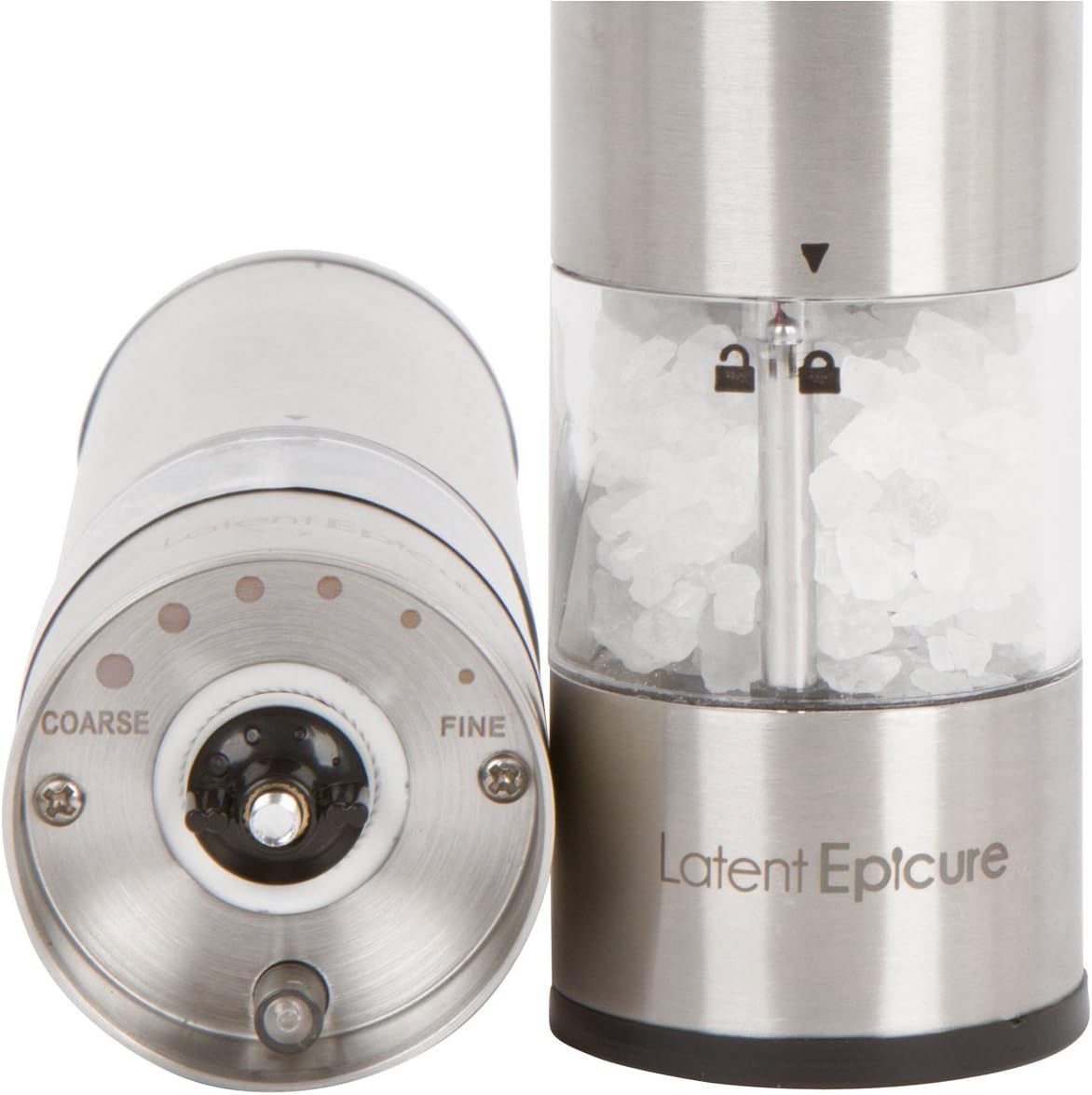 Electric Salt and Pepper Grinder Set (pack of 2) - Stainless Steel Battery Operated Salt & Pepper Mills with Light - Complimentary Mill Rest- One Handed Operation Adjustable Ceramic Grinders8