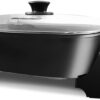 Elite Gourmet EG-6203# Extra Deep 16"x13"x3.2" (10.5Qt.) Scratch Resistant, Easy Pour Spout Dishwasher Safe, Non-stick Electric Skillet with Glass Vented Lid, Adjustable Temperature, Black