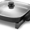 Elite Gourmet EG2212 12"x12"x2.15” Healthy Ceramic Coated Electric Skillet, Dishwasher Safe, Rapid Heat Up, 1200W, Dark Grey