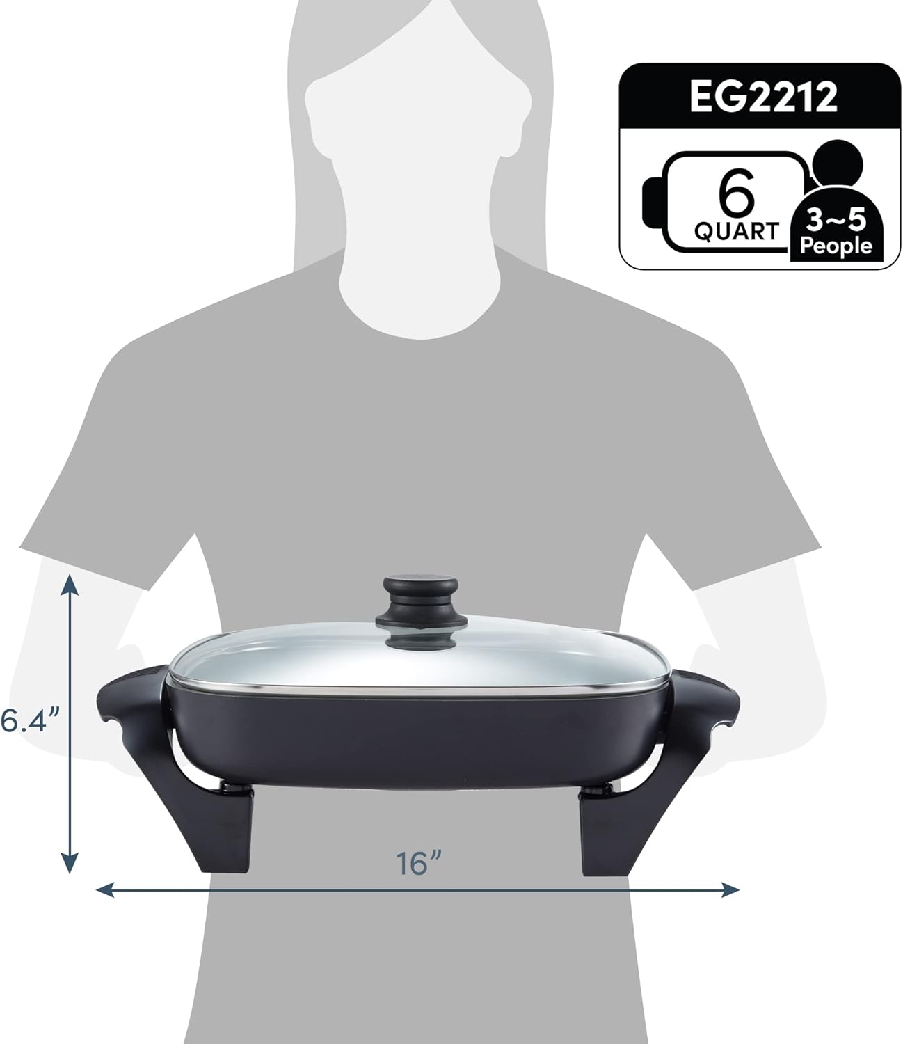 Elite Gourmet EG2212 12x12x2.15 Healthy Ceramic Coated Electric Skillet, Dishwasher Safe, Rapid Heat Up, 1200W, Dark Grey0