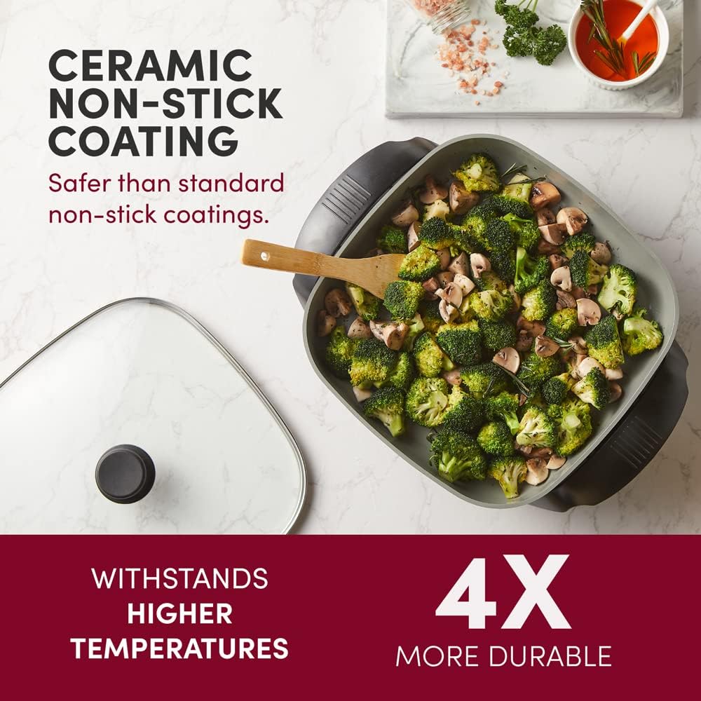 Elite Gourmet EG2212 12x12x2.15 Healthy Ceramic Coated Electric Skillet, Dishwasher Safe, Rapid Heat Up, 1200W, Dark Grey34