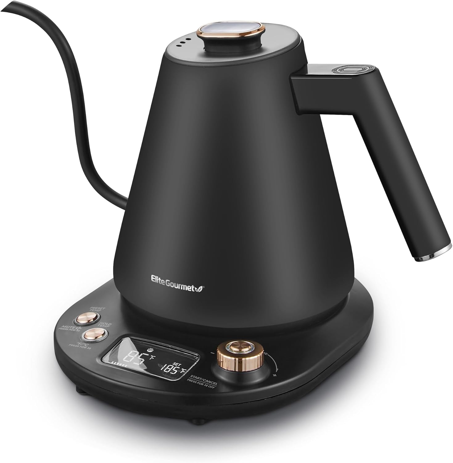 Elite Gourmet EKT3001 1L Digital #304 Stainless Steel Interior 1200W Kettle Pre-Programmed Temperatures, Keep Warm, Cordless, 360° Base, 90° Gooseneck Spout, Auto Shut-Off Function, Matte Black Elite Gourmet EKT3001 1L Digital #304 Stainless Steel Interior 1200W Kettle Pre-Programmed Temperatures, Keep Warm, Cordless, 360° Base, 90° Gooseneck Spout, Auto Shut-Off Function, Matte Black