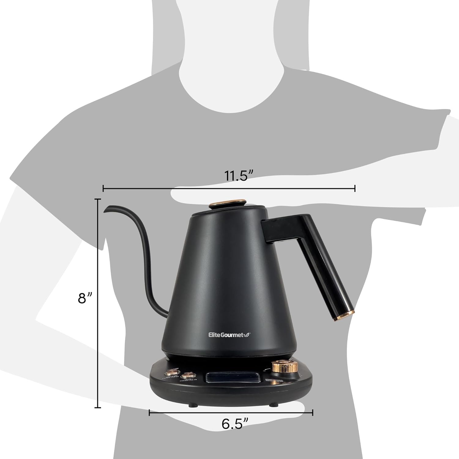 Elite Gourmet EKT3001 1L Digital #304 Stainless Steel Interior 1200W Kettle Pre-Programmed Temperatures, Keep Warm, Cordless, 360° Base, 90° Gooseneck Spout, Auto Shut-Off Function, Matte Black7