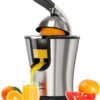 Eurolux Premium Electric Orange Juicer | Stainless Steel Citrus Squeezer With New Ultra-Powerful Motor and Soft Grip Handle for Effortless Juicing, Auto Shutoff, Dishwasher-safe Parts, Pulp Control, Stainless Steel