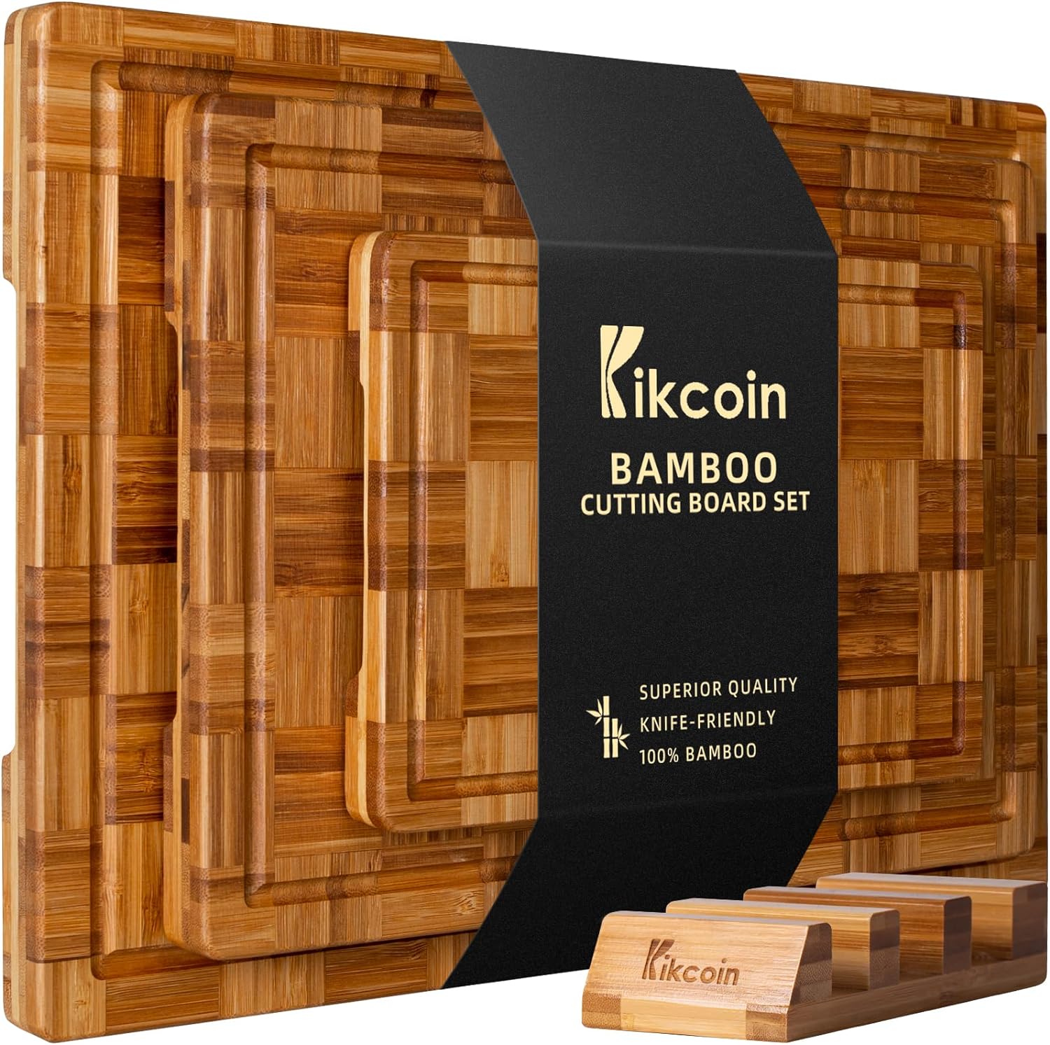Extra Large Bamboo Cutting Boards, (Set of 3) Chopping Boards with Juice Groove Bamboo Wood Cutting Board Set Butcher Block for Kitchen, End Grain Serving Tray by Kikcoin Extra Large Bamboo Cutting Boards, (Set of 3) Chopping Boards with Juice Groove Bamboo Wood Cutting Board Set Butcher Block for Kitchen, End Grain Serving Tray by Kikcoin