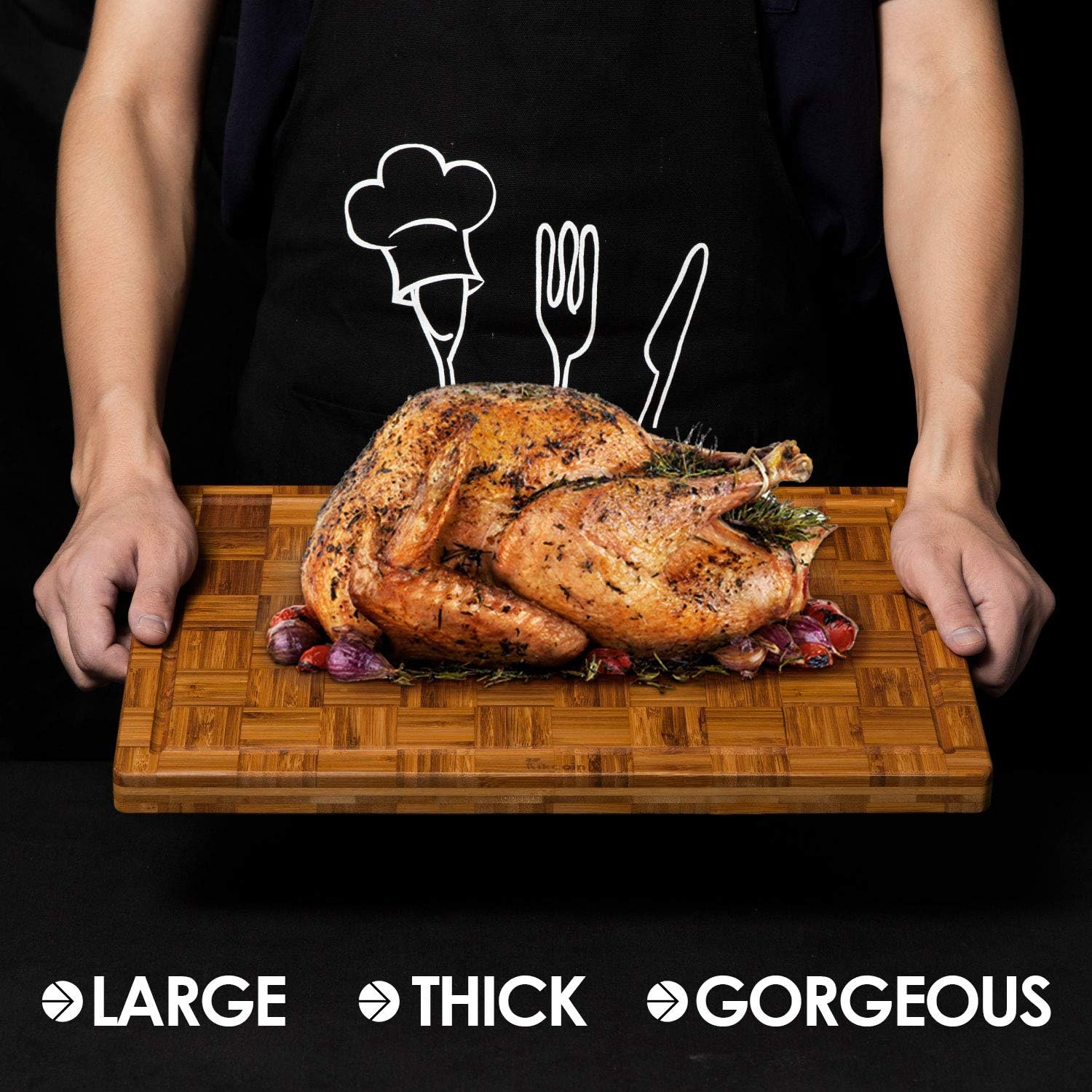 Extra Large Bamboo Cutting Boards, (Set of 3) Chopping Boards with Juice Groove Bamboo Wood Cutting Board Set Butcher Block for Kitchen, End Grain Serving Tray by Kikcoin6