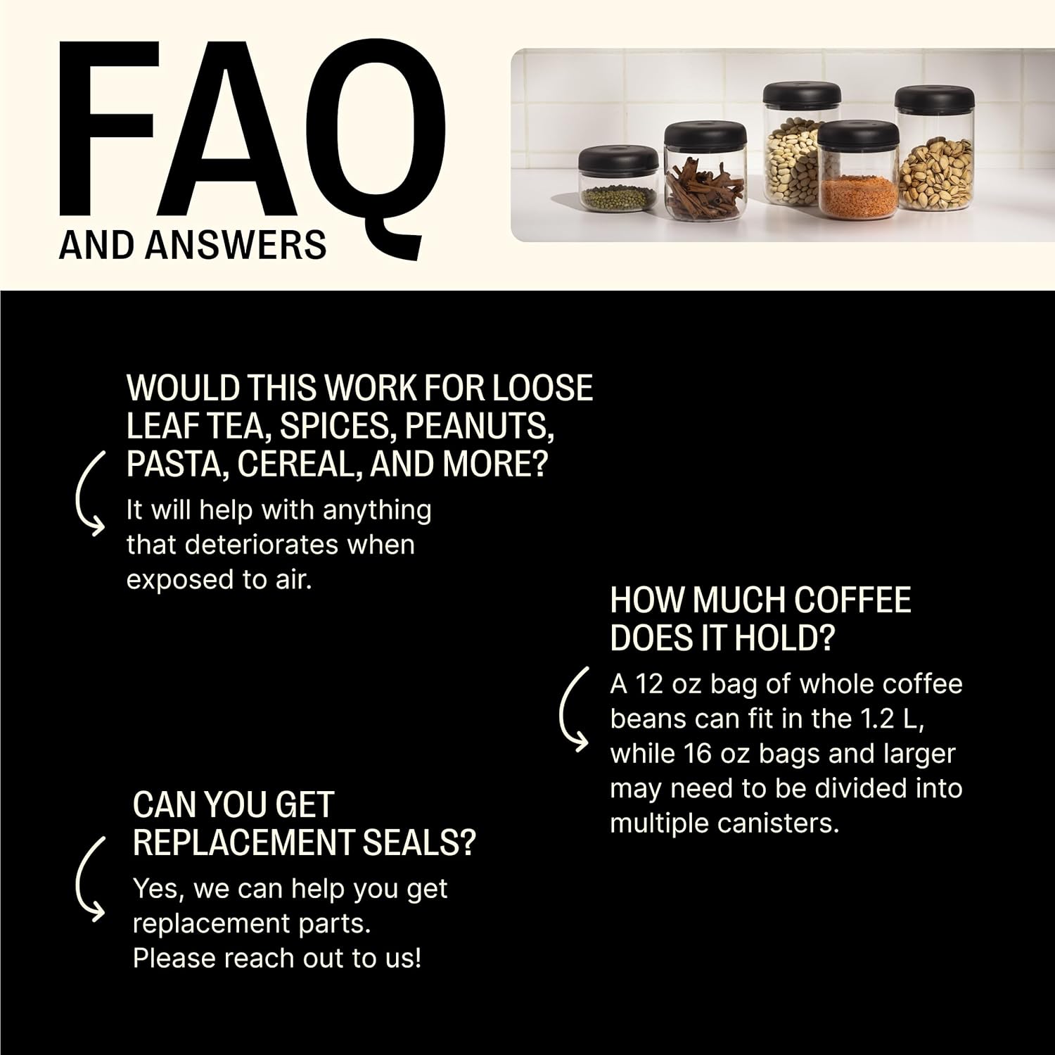 Fellow Atmos Vacuum Coffee Canister & Food Storage Container - 1.2 Liter Canister holds up to 16 oz of Coffee Beans - Airtight Food Storage Containers - Coffee Containers - 1.2 Liter - Clear Glass4