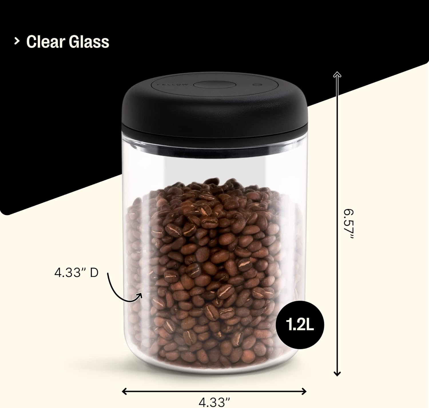 Fellow Atmos Vacuum Coffee Canister & Food Storage Container - 1.2 Liter Canister holds up to 16 oz of Coffee Beans - Airtight Food Storage Containers - Coffee Containers - 1.2 Liter - Clear Glass45