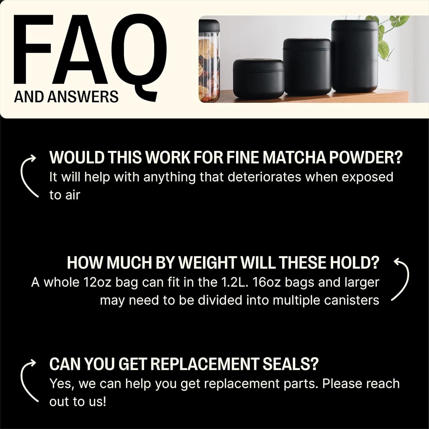 Fellow Atmos Vacuum Coffee Canister & Food Storage Container - 1.2 Liter Canister holds up to 16 oz of Coffee Beans - Airtight Food Storage Containers - Coffee Containers - 1.2 Liter - Matte Black34
