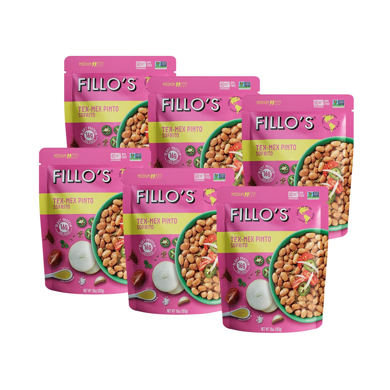 Fillo's Tex Mex Pinto Beans - Ready to Eat Beans, Gluten-Free, Preservative-Free, Microwavable, Non-GMO, Vegan Friendly, Plant Protein, 10 oz Pk of 6 Fillo's Tex Mex Pinto Beans - Ready to Eat Beans, Gluten-Free, Preservative-Free, Microwavable, Non-GMO, Vegan Friendly, Plant Protein, 10 oz Pk of 6