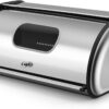 Flexzion Stainless Steel Bread Box Holder (13 inch) - Kitchen Countertop Metal Bread Storage with Roll Up Lid & Front Window for Restaurant & Homemade Cakes, Buns, Pastries, Pancakes, Cookies