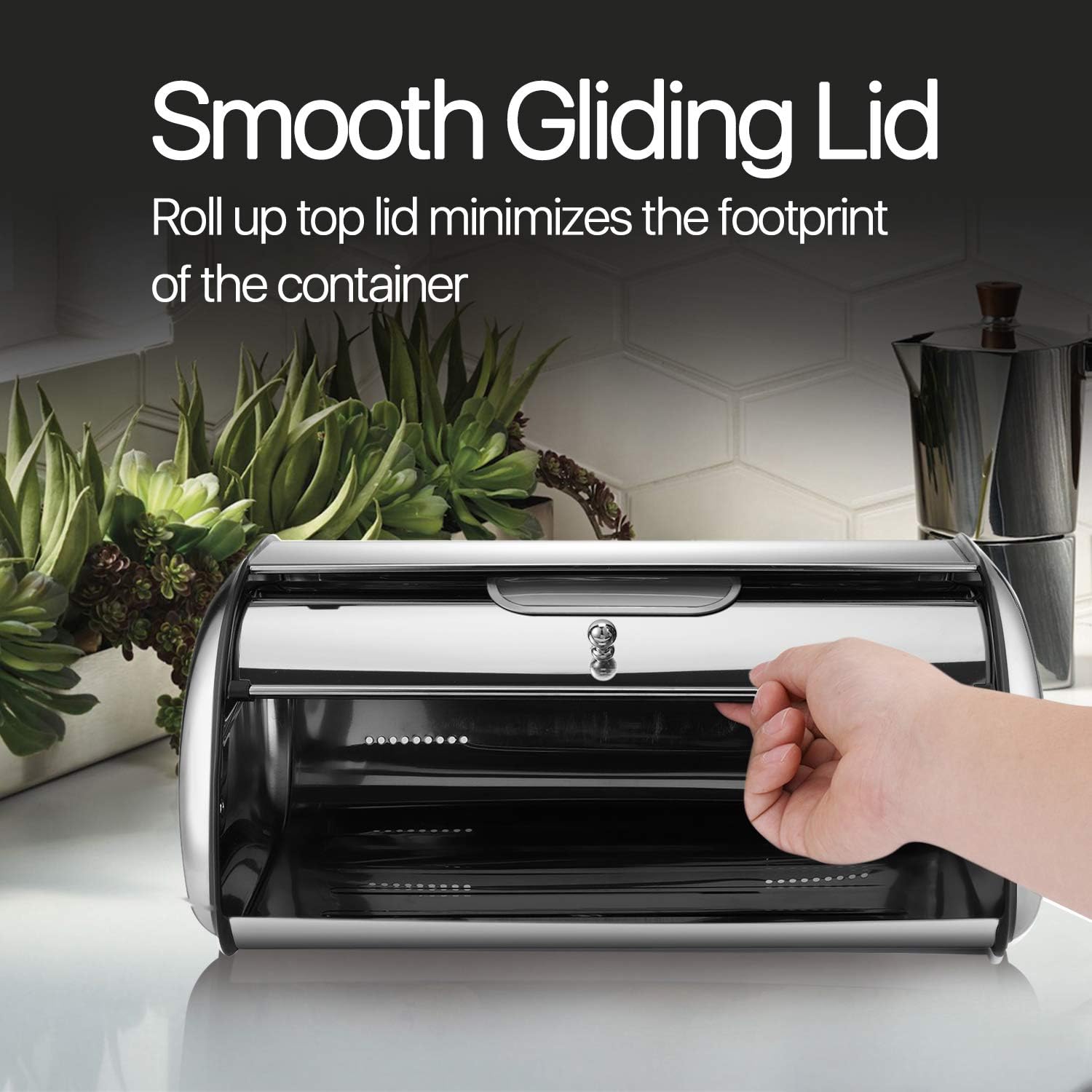 Flexzion Stainless Steel Bread Box Holder (13 inch) - Kitchen Countertop Metal Bread Storage with Roll Up Lid & Front Window for Restaurant & Homemade Cakes, Buns, Pastries, Pancakes, Cookies7