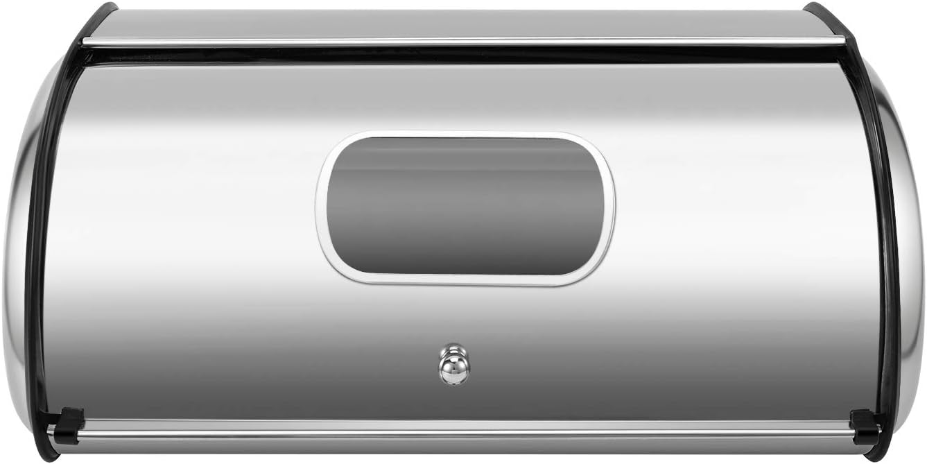 Flexzion Stainless Steel Bread Box Holder (13 inch) - Kitchen Countertop Metal Bread Storage with Roll Up Lid & Front Window for Restaurant & Homemade Cakes, Buns, Pastries, Pancakes, Cookies9