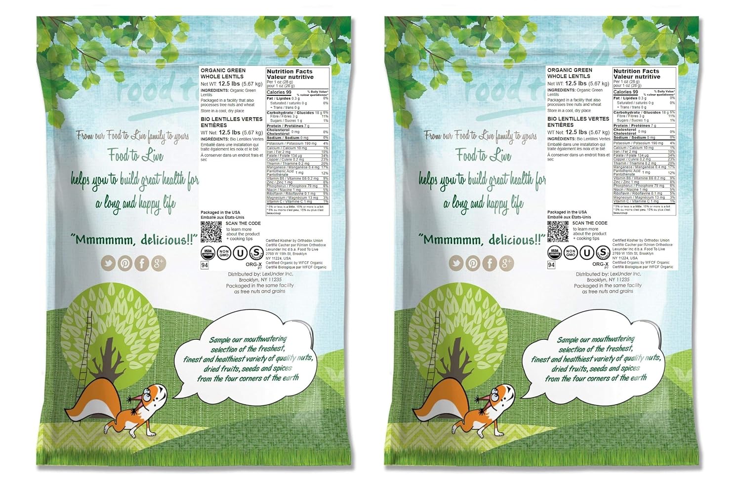 Food to Live Organic Whole Green Lentils, 20 Pounds – Non-GMO, Dried Raw Beans, Sproutable, Vegan, Kosher, High in Folate, Dietary Fiber, Protein, No Soaking Required, for Soups, and Veggie Burgers1