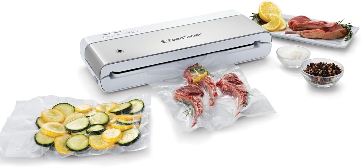FoodSaver Compact Vacuum Sealer Machine with Airtight Bags and Roll - Ideal for Sous Vide and Airtight Food Storage, White FoodSaver Compact Vacuum Sealer Machine with Airtight Bags and Roll - Ideal for Sous Vide and Airtight Food Storage, White