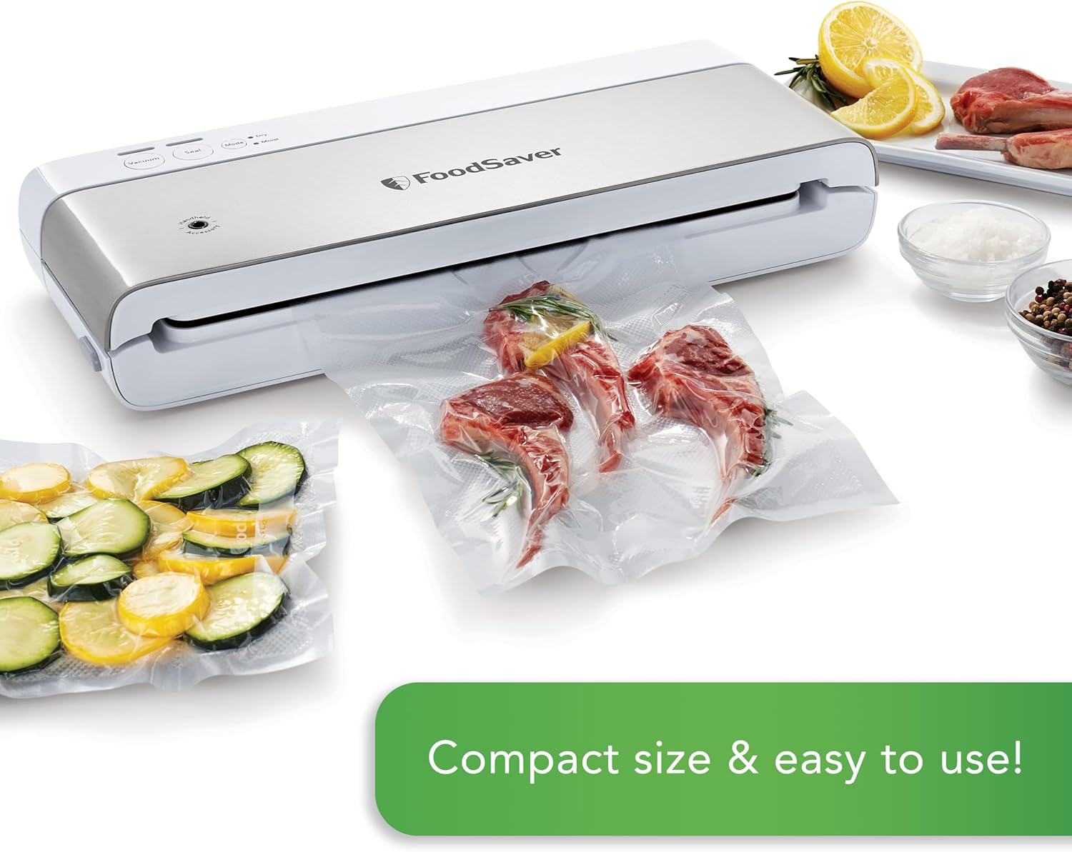 FoodSaver Compact Vacuum Sealer Machine with Airtight Bags and Roll - Ideal for Sous Vide and Airtight Food Storage, White1