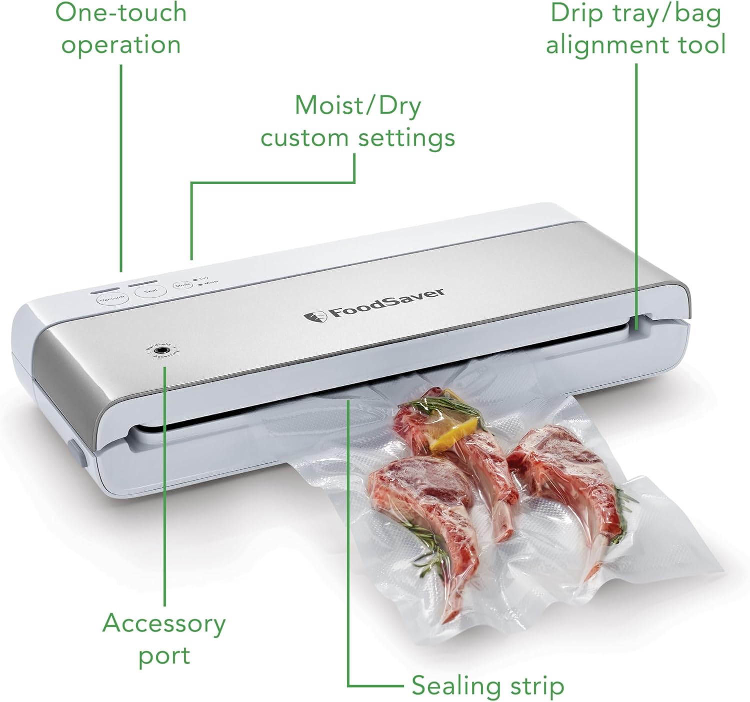 FoodSaver Compact Vacuum Sealer Machine with Airtight Bags and Roll - Ideal for Sous Vide and Airtight Food Storage, White3