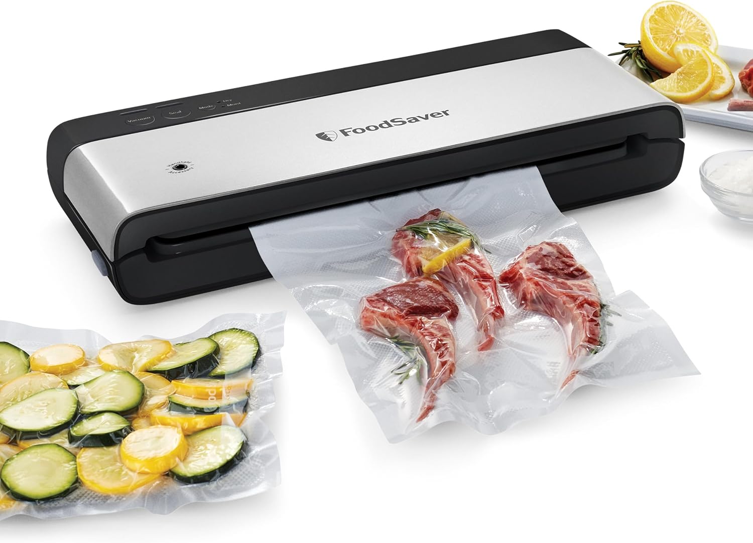FoodSaver PowerVac Compact Vacuum Sealing Machine, Stainless Steel & Black, Vertical Storage, VS0150 Preserves freshness, reduces bag waste, for both dry and wet food FoodSaver PowerVac Compact Vacuum Sealing Machine, Stainless Steel & Black, Vertical Storage, VS0150 | Preserves freshness, reduces bag waste, for both dry and wet food