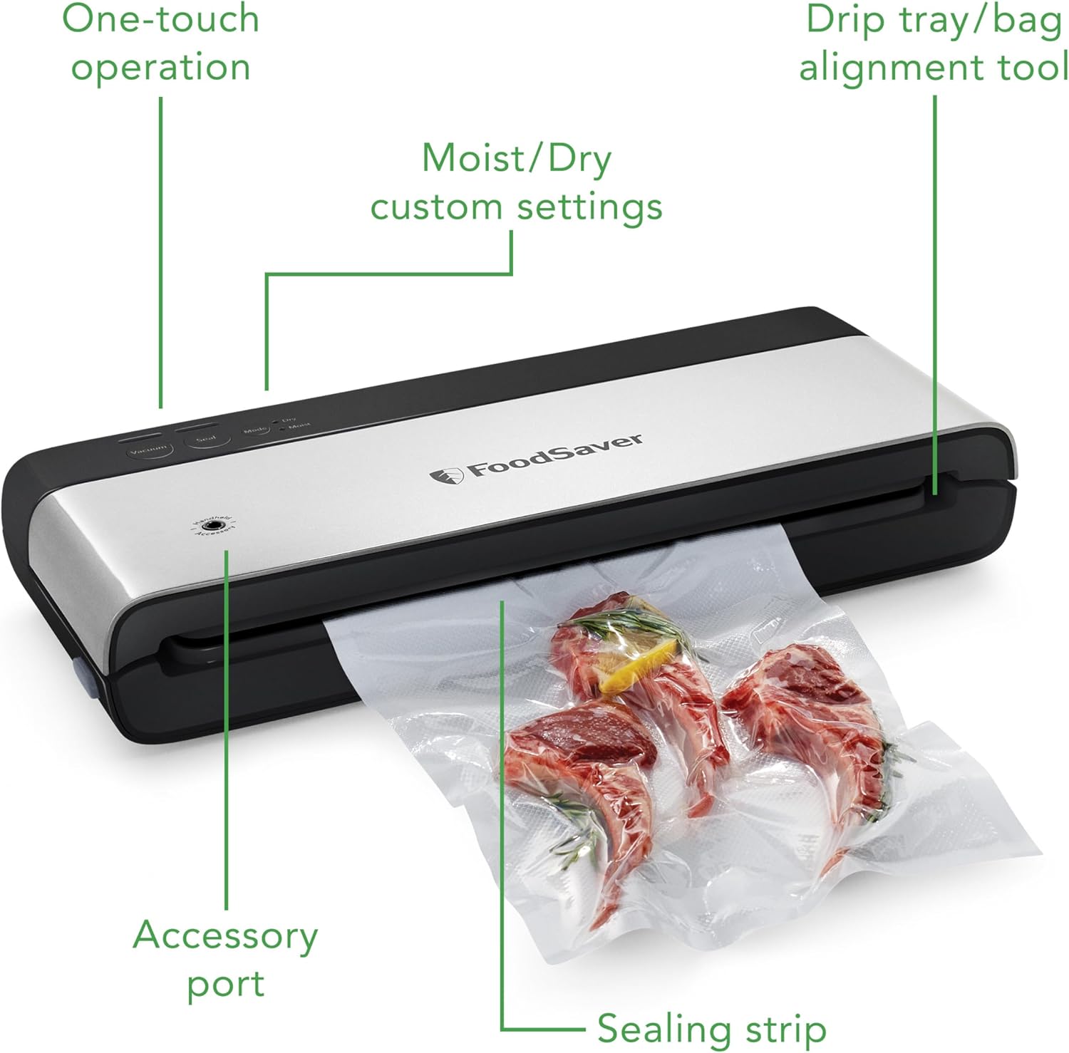 FoodSaver PowerVac Compact Vacuum Sealing Machine, Stainless Steel & Black, Vertical Storage, VS0150 Preserves freshness, reduces bag waste, for both dry and wet food45
