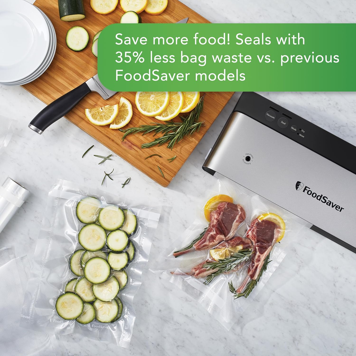 FoodSaver PowerVac Compact Vacuum Sealing Machine, Stainless Steel & Black, Vertical Storage, VS0150 Preserves freshness, reduces bag waste, for both dry and wet food8