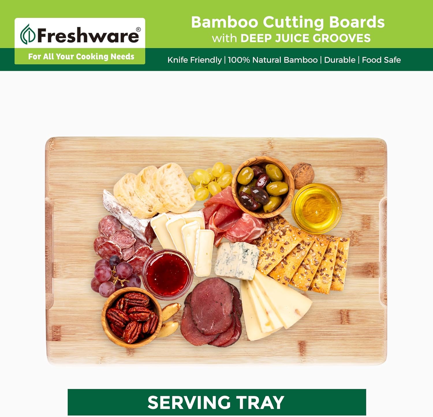 Freshware 24 Inch 3XL Bamboo Cutting Boards for Kitchen, Stove Top Butcher Block, Extra Large Wooden Carving Board for Meat, Veggies, Charcuterie Board with Deep Juice Grooves (3XL, 24x18)1