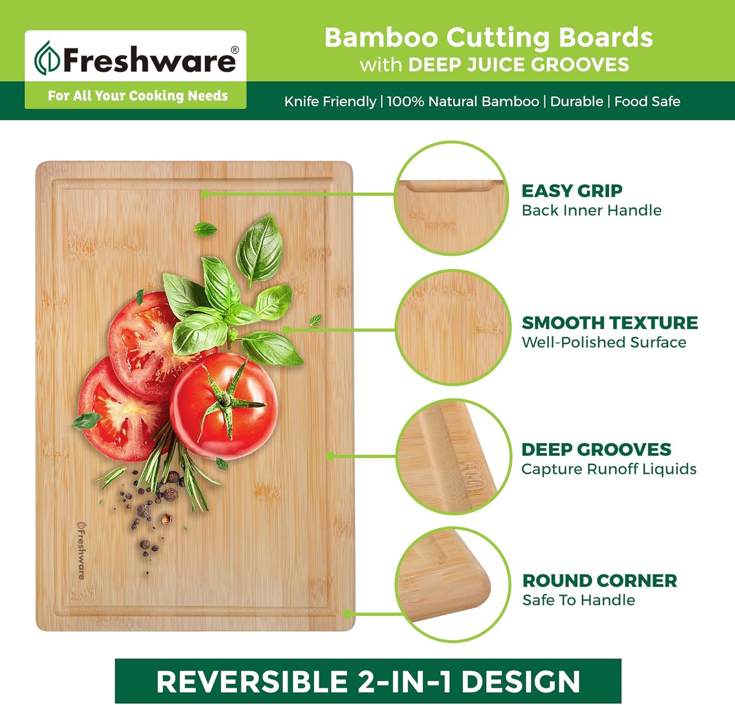 Freshware 24 Inch 3XL Bamboo Cutting Boards for Kitchen, Stove Top Butcher Block, Extra Large Wooden Carving Board for Meat, Veggies, Charcuterie Board with Deep Juice Grooves (3XL, 24x18)8