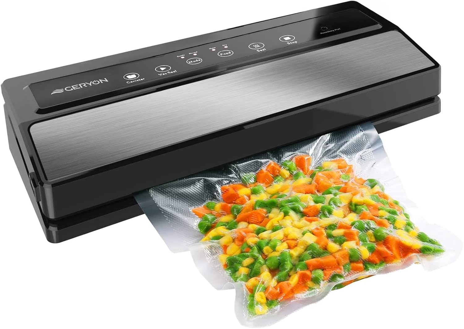GERYON Vacuum Sealer, Vacuum Sealer Machine for Food Storage with Sealer Bags & Roll, Automatic Food Sealer for Sous Vide, Compact Design, LED Lights, Easy to Clean, Dry & Moist Modes (Silver) GERYON Vacuum Sealer, Vacuum Sealer Machine for Food Storage with Sealer Bags & Roll, Automatic Food Sealer for Sous Vide, Compact Design, LED Lights, Easy to Clean, Dry & Moist Modes (Silver)