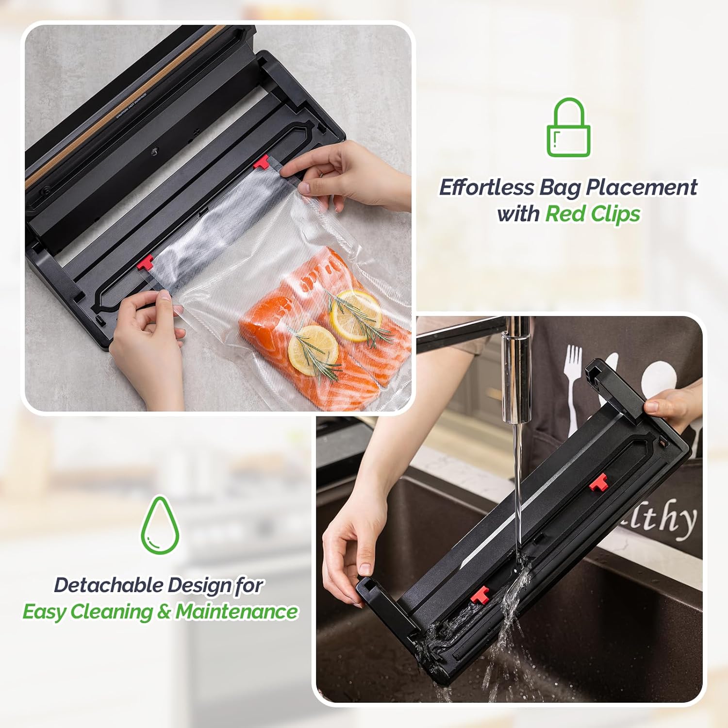 GERYON Vacuum Sealer, Vacuum Sealer Machine for Food Storage with Sealer Bags & Roll, Automatic Food Sealer for Sous Vide, Compact Design, LED Lights, Easy to Clean, Dry & Moist Modes (Silver)3