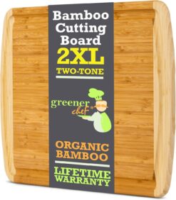 GREENER CHEF 24 Inch 2XL Extra Large Bamboo Cutting Boards for Kitchen, Stove Top Butcher Block, Extra Large Wooden Carving Board for Meat, Veggies, Charcuterie Board with Deep Juice Grooves