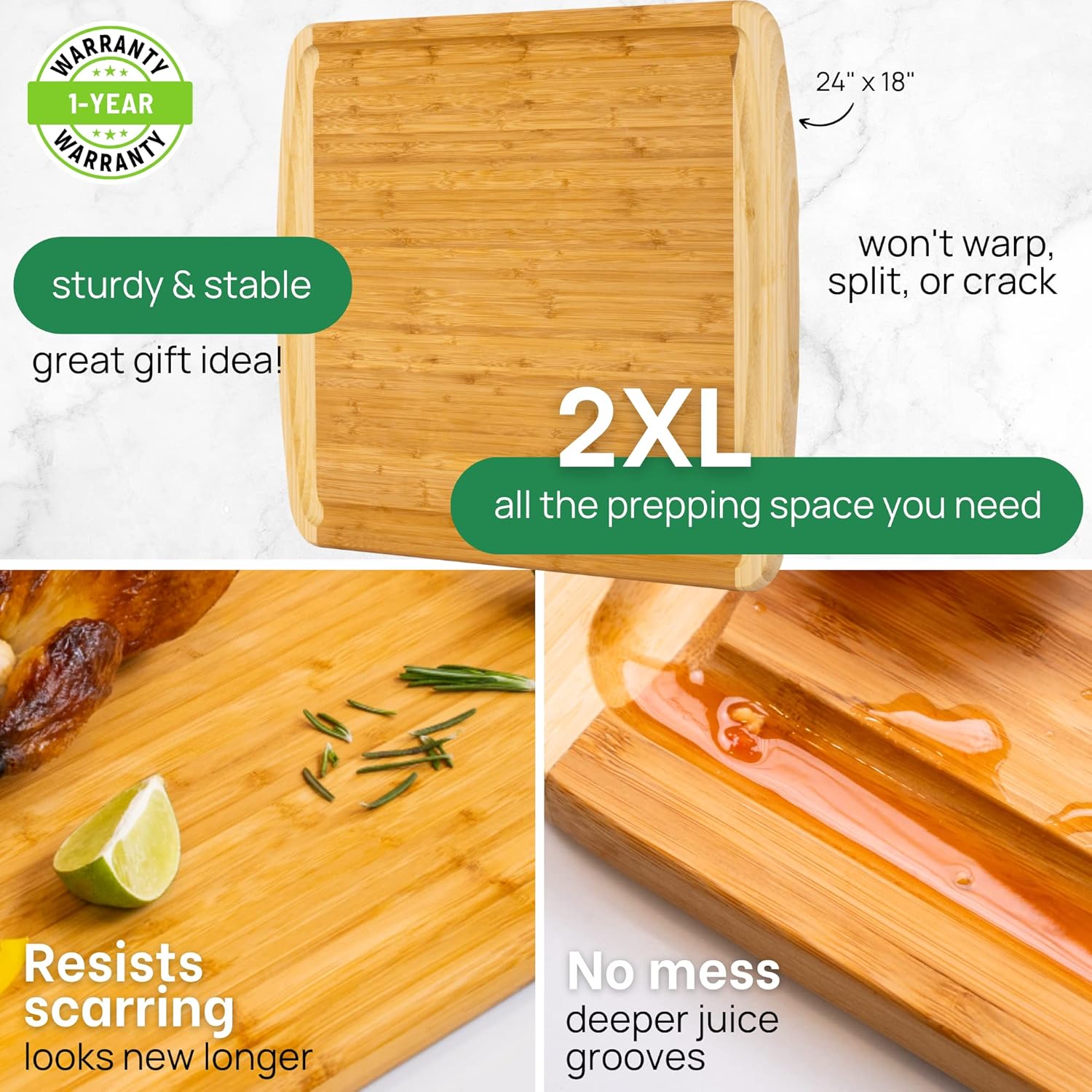 GREENER CHEF 24 Inch 2XL Extra Large Bamboo Cutting Boards for Kitchen, Stove Top Butcher Block, Extra Large Wooden Carving Board for Meat, Veggies, Charcuterie Board with Deep Juice Grooves4