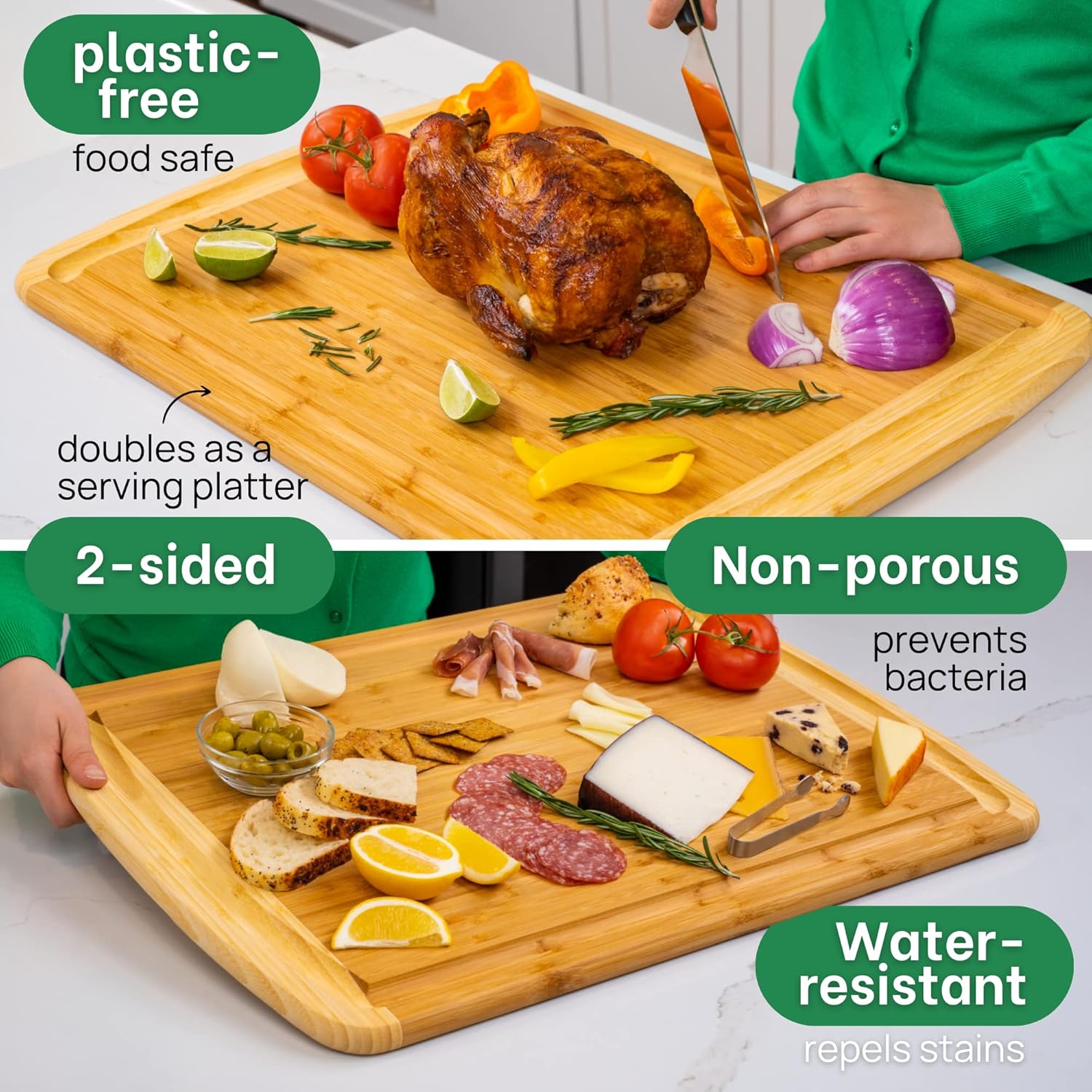 GREENER CHEF 24 Inch 2XL Extra Large Bamboo Cutting Boards for Kitchen, Stove Top Butcher Block, Extra Large Wooden Carving Board for Meat, Veggies, Charcuterie Board with Deep Juice Grooves6