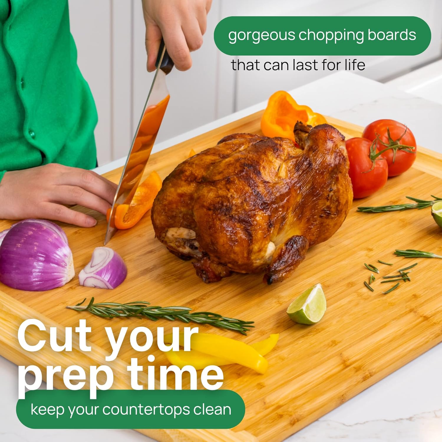 GREENER CHEF 24 Inch 2XL Extra Large Bamboo Cutting Boards for Kitchen, Stove Top Butcher Block, Extra Large Wooden Carving Board for Meat, Veggies, Charcuterie Board with Deep Juice Grooves8