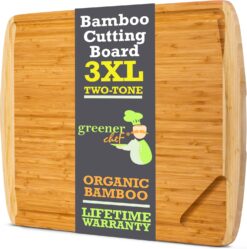 GREENER CHEF 30 Inch 3XL Extra Large Cutting Board with Lifetime Replacements - Oversized Bamboo Stove Top Cover Noodle Board - Wooden Meat Cutting Board - Turkey Carving Board - Charcuterie Board