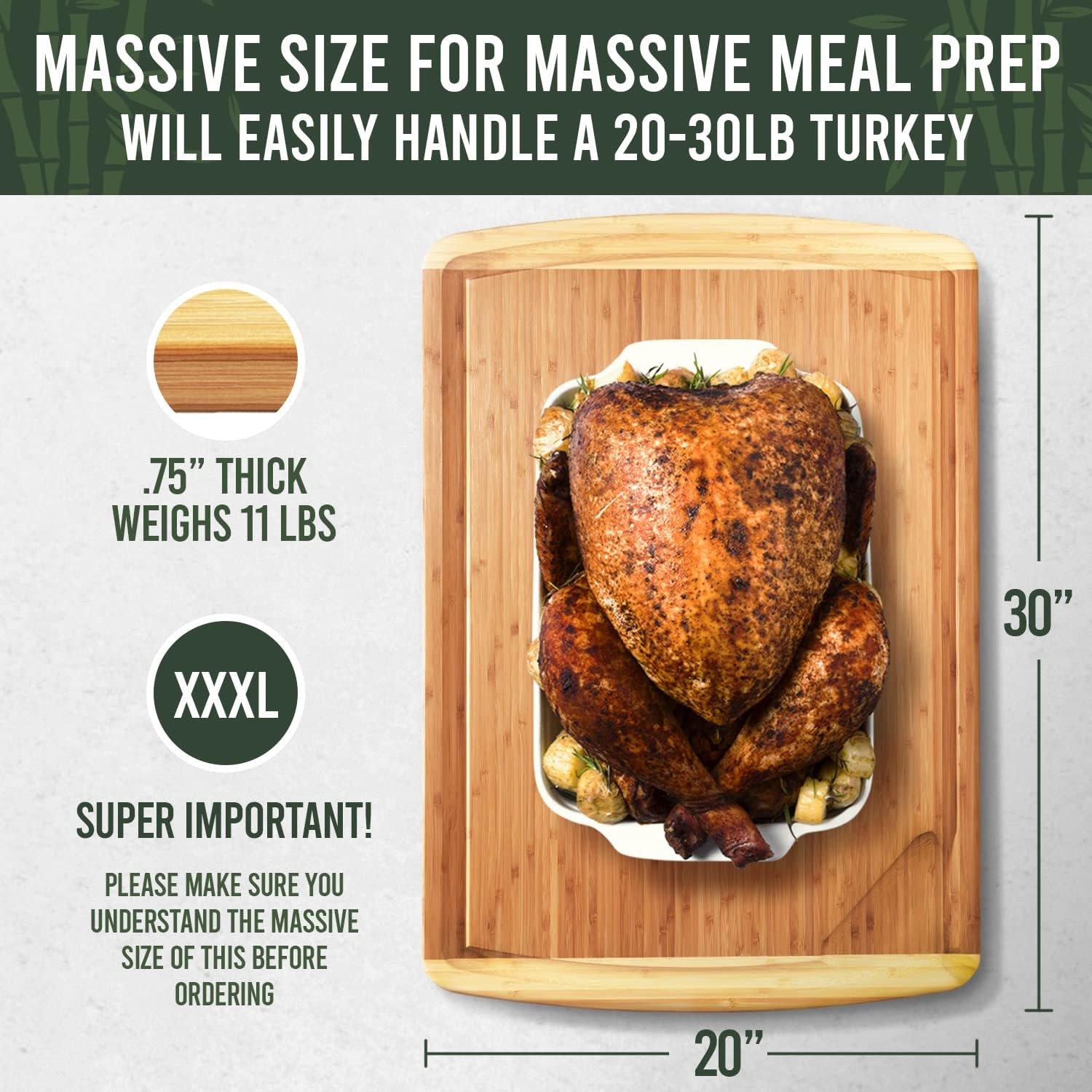 GREENER CHEF 30 Inch 3XL Extra Large Cutting Board with Lifetime Replacements - Oversized Bamboo Stove Top Cover Noodle Board - Wooden Meat Cutting Board - Turkey Carving Board - Charcuterie Board1