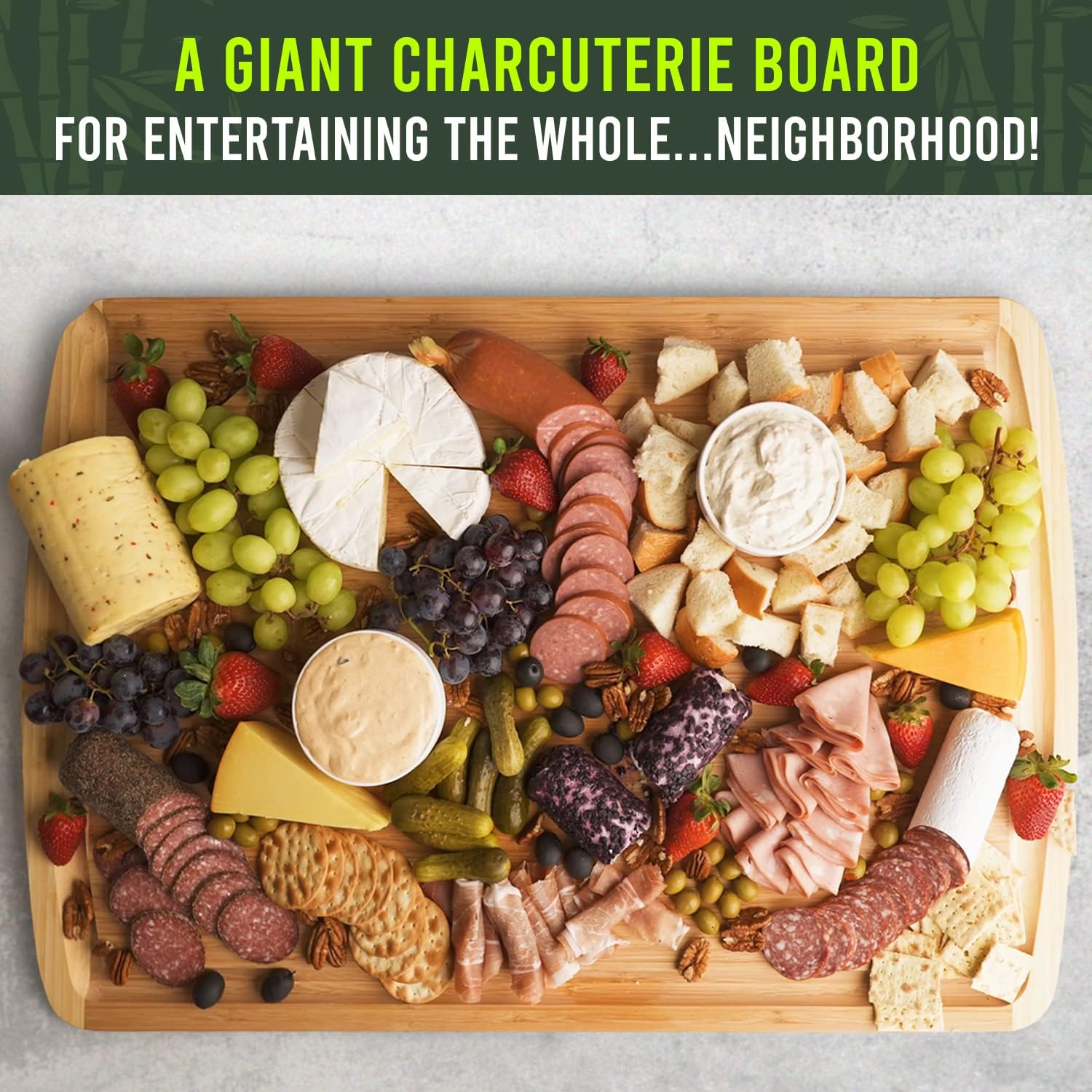 GREENER CHEF 30 Inch 3XL Extra Large Cutting Board with Lifetime Replacements - Oversized Bamboo Stove Top Cover Noodle Board - Wooden Meat Cutting Board - Turkey Carving Board - Charcuterie Board3