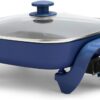 GreenLife 12" 5QT Square Electric Skillet, Glass Vented Lid, Ceramic PFAS-Free Nonstick Coated Interior, Adjustable Temperature Control, Cool Touch Handles, Quick Even Heating, Scratch Resistant, Blue
