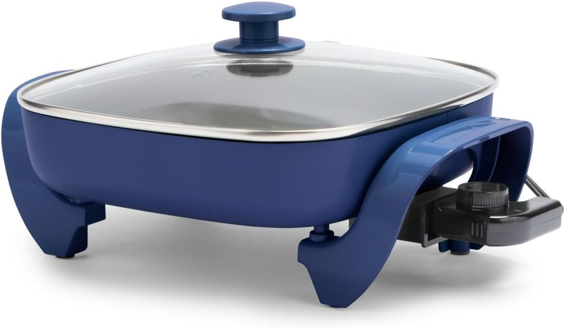 GreenLife 12 5QT Square Electric Skillet, Glass Vented Lid, Ceramic PFAS-Free Nonstick Coated Interior, Adjustable Temperature Control, Cool Touch Handles, Quick Even Heating, Scratch Resistant, Blue GreenLife 12" 5QT Square Electric Skillet, Glass Vented Lid, Ceramic PFAS-Free Nonstick Coated Interior, Adjustable Temperature Control, Cool Touch Handles, Quick Even Heating, Scratch Resistant, Blue