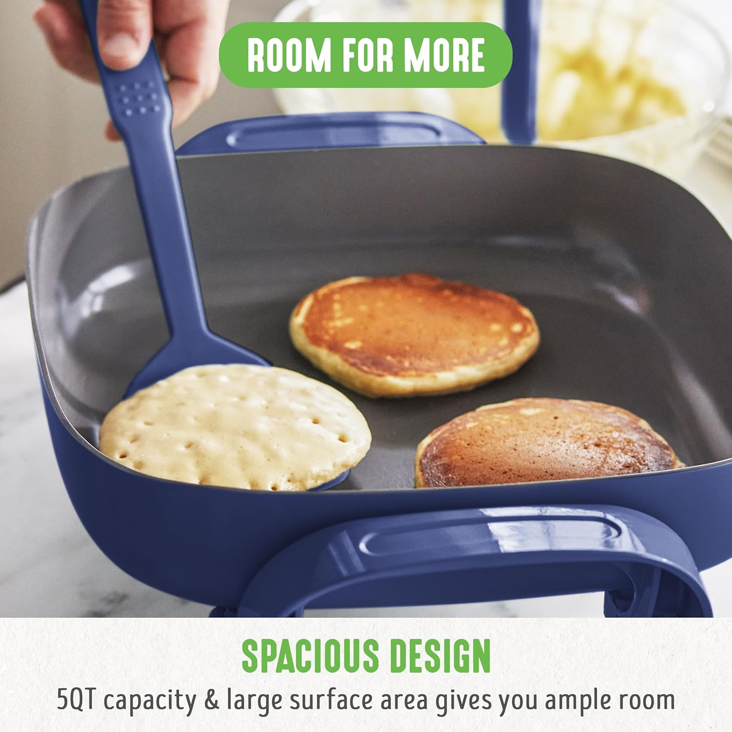 GreenLife 12 5QT Square Electric Skillet, Glass Vented Lid, Ceramic PFAS-Free Nonstick Coated Interior, Adjustable Temperature Control, Cool Touch Handles, Quick Even Heating, Scratch Resistant, Blue7